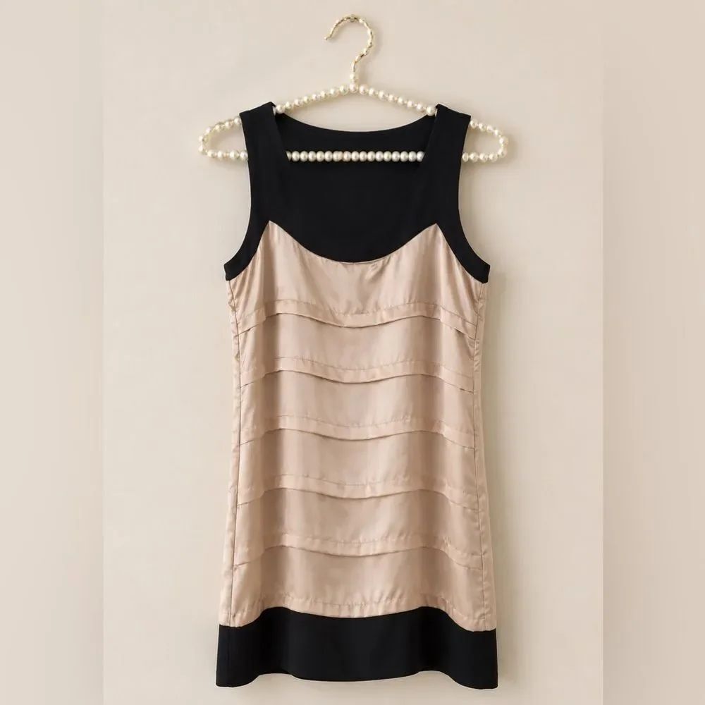 *Vero Moda* Sz L Black & Nude Satin Layers Dress
